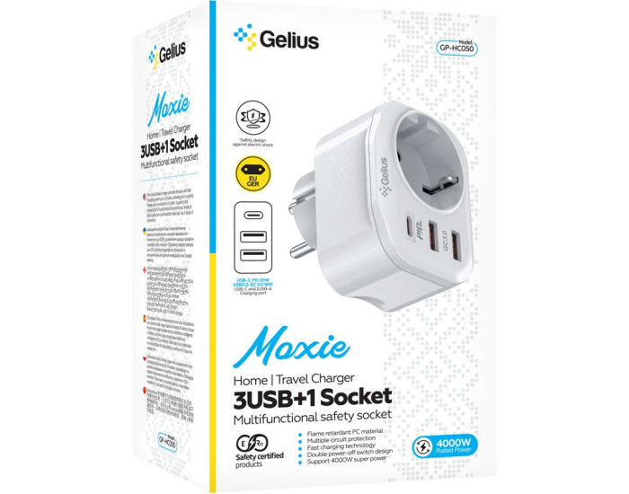 Мережеве зарядний пристрій Gelius Moxie (GP-HC050 2USB) (QC3.0) + Type-C (PD20W) (Білий)