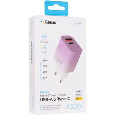 Сетевое зарядное устройство Wall charger Gelius Merge (GP-HC060) GAN USB+Type-C 30W (QC/PD/PPS) Viloet