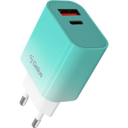 Сетевое зарядное устройство Wall charger Gelius Merge (GP-HC060) GAN USB + Type-C 30W (QC/PD/PPS) Mint