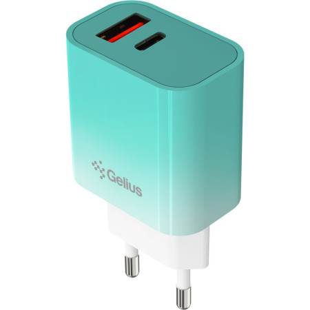 Сетевое зарядное устройство Wall charger Gelius Merge (GP-HC060) GAN USB + Type-C 30W (QC/PD/PPS) Mint
