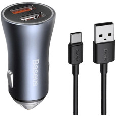 Автомобільне зарядний пристрій Baseus 2USB Golden Contactor Pro 40W (TZCCJD-A0G) Dark Grey + Cable USB to Type-C 1m