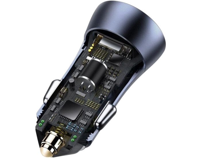 Автомобільне зарядний пристрій Baseus 2USB Golden Contactor Pro 40W (TZCCJD-A0G) Dark Grey + Cable USB to Type-C 1m