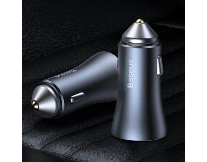 Автомобільне зарядний пристрій Baseus 2USB Golden Contactor Pro 40W (TZCCJD-A0G) Dark Grey + Cable USB to Type-C 1m
