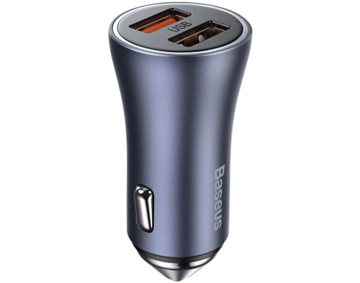 Автомобільне зарядний пристрій Baseus 2USB Golden Contactor Pro 40W (TZCCJD-A0G) Dark Grey + Cable USB to Type-C 1m