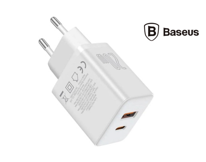 Мережеве зарядний пристрій Baseus Cube Fast Charger C+U 20W EU Cluster (P10111403213-00) (Білий / White)