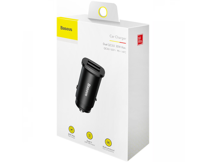 Автомобільне зарядний пристрій Square Metal 2USB 30W/QC3.0 Black CCALL-DS01