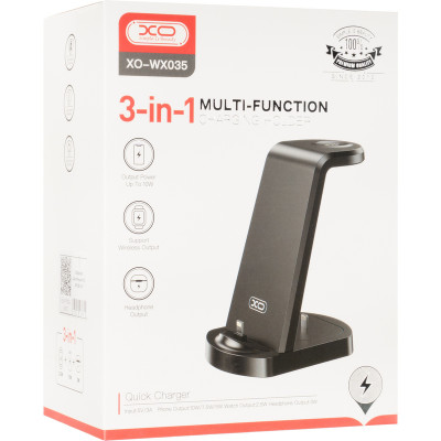 Беспроводная зарядка XO WX035 3in1 (iPhone/AirPods Lightning, Whireless Watch Charger) Black