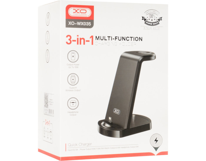 Бездротова зарядка XO WX035 3in1 (iPhone/AirPods Lightning, Whireless Watch Charger) Black