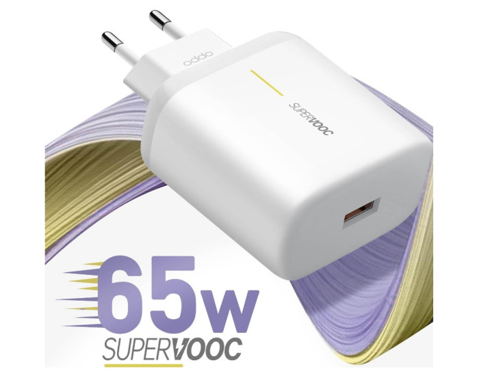 Мережеве зарядний пристрій Oppo (VCA7GACH) 65W з кабелем Type-C (2A) White