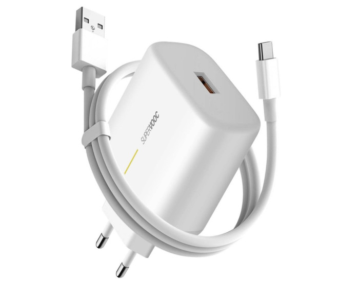 Мережеве зарядний пристрій Oppo (VCA7GACH) 65W з кабелем Type-C (2A) White