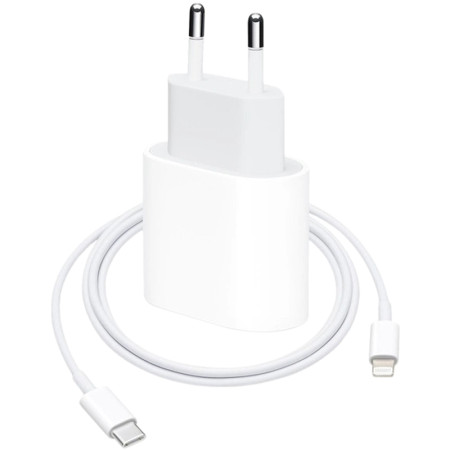 Сетевое зарядное устройство Original Quality Type-C 20W с кабелем Type-C to Lightning (MHJE3ZM/A) (box) (Белый / White) (Класс B)