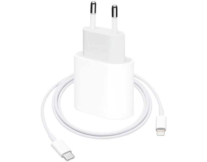 Мережеве зарядний пристрій Original Quality Type-C 20W з кабелем Type-C to Lightning (MHJE3ZM/A) (box) (Білий / White)