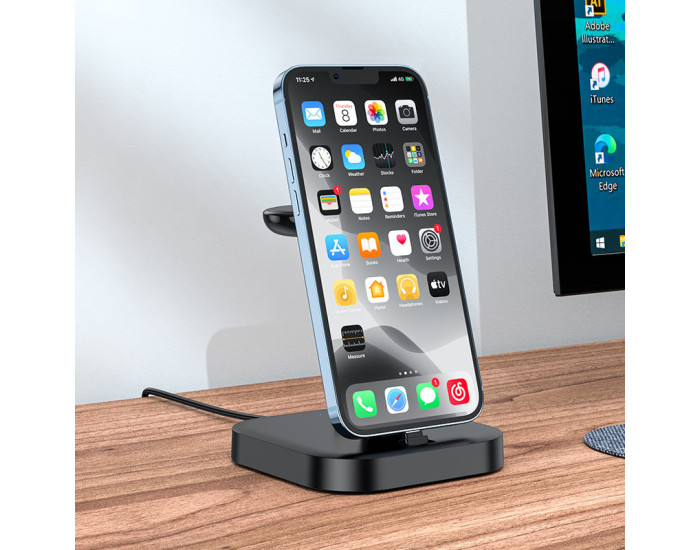 Бездротове зарядка Hoco CW43 Graceful 3-in-1 (MagSafe/AppleWatch) charger (Черный/Black)