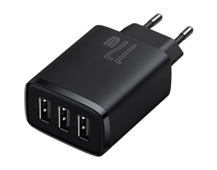 Мережеве зарядний пристрій 3USB Baseus Compact Charger 17W (CCXJ020101) (Black/ Чорний)