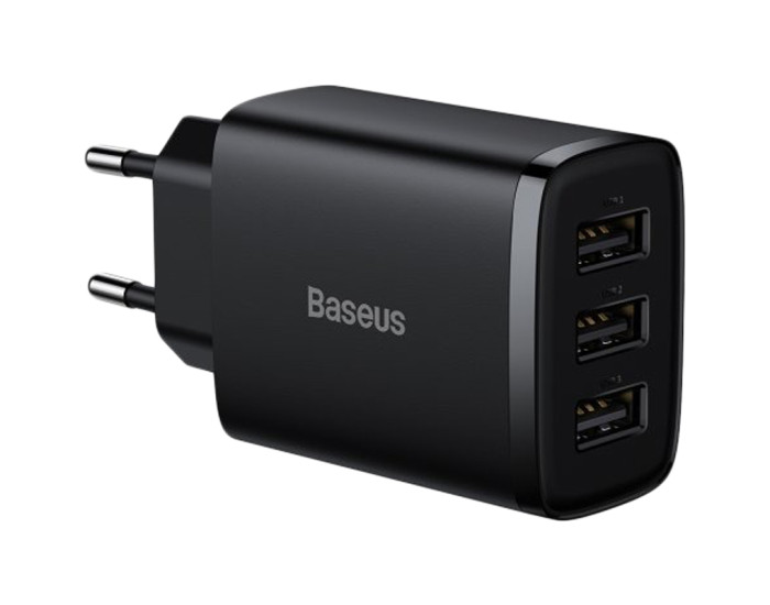 Мережеве зарядний пристрій 3USB Baseus Compact Charger 17W (CCXJ020101) (Black/ Чорний)