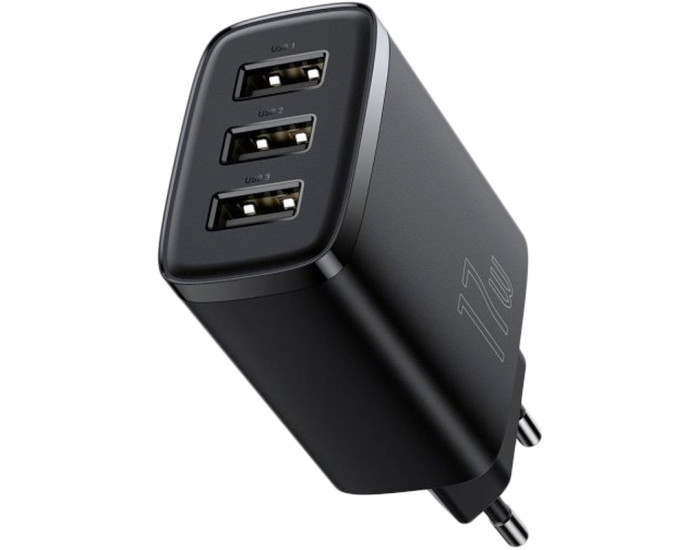Мережеве зарядний пристрій 3USB Baseus Compact Charger 17W (CCXJ020101) (Black/ Чорний)