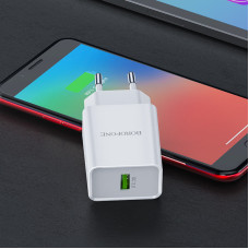 Мережеве зарядний пристрій Borofone BN5 Sunlight (QC3.0/1USB) з кабелем Micro Білий