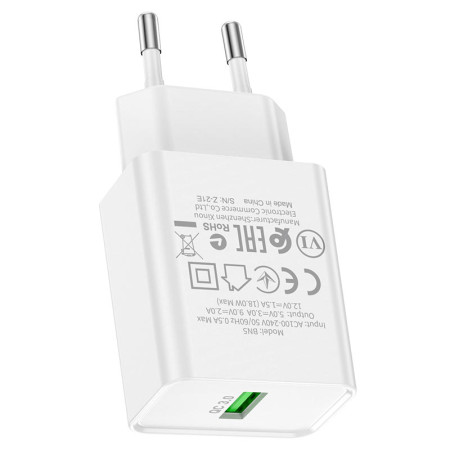 Сетевое зарядное устройство Borofone BN5 Sunlight (QC3.0/1USB) с кабелем Micro Белый