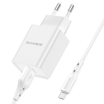 Сетевое зарядное устройство Borofone BN5 Sunlight (QC3.0/1USB) с кабелем Micro Белый