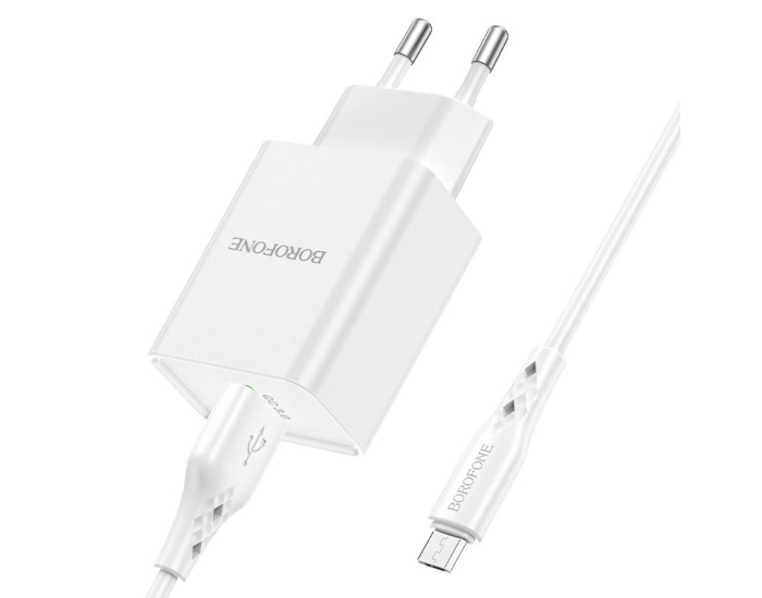 Мережеве зарядний пристрій Borofone BN5 Sunlight (QC3.0/1USB) з кабелем Micro Білий