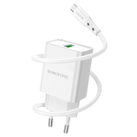 Сетевое зарядное устройство Borofone BN5 Sunlight (QC3.0/1USB) с кабелем Micro Белый