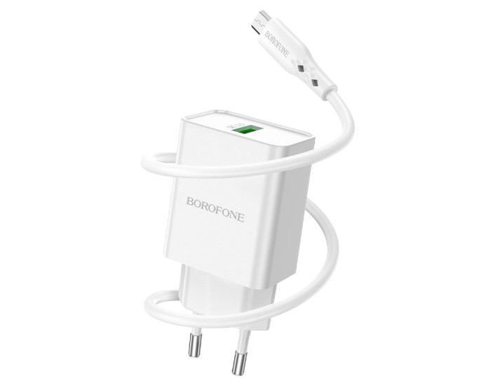 Мережеве зарядний пристрій Borofone BN5 Sunlight (QC3.0/1USB) з кабелем Micro Білий