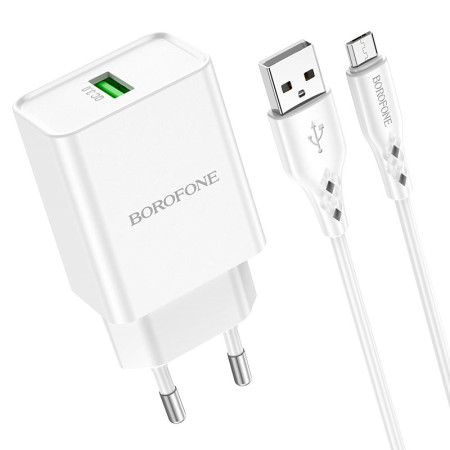 Сетевое зарядное устройство Borofone BN5 Sunlight (QC3.0/1USB) с кабелем Micro Белый