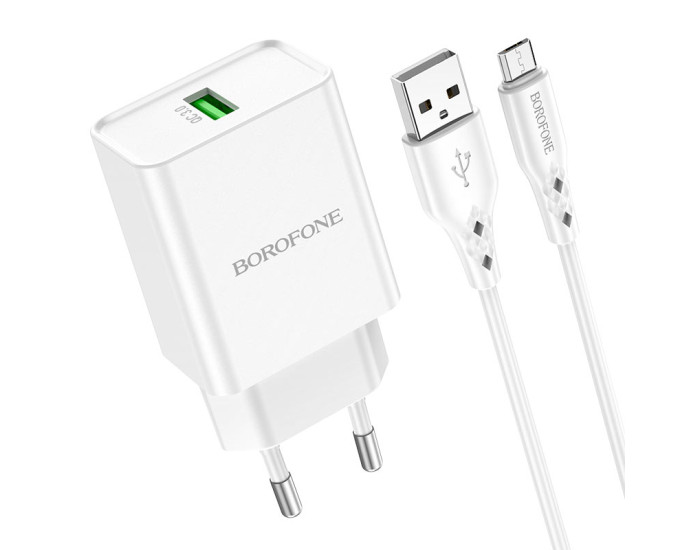 Мережеве зарядний пристрій Borofone BN5 Sunlight (QC3.0/1USB) з кабелем Micro Білий