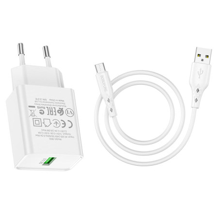 Сетевое зарядное устройство Borofone BN5 Sunlight (QC3.0/1USB) с кабелем Micro Белый