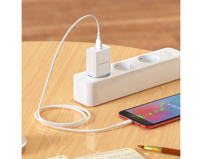 Мережеве зарядний пристрій Borofone BN5 Sunlight (QC3.0/1USB) з кабелем Micro Білий