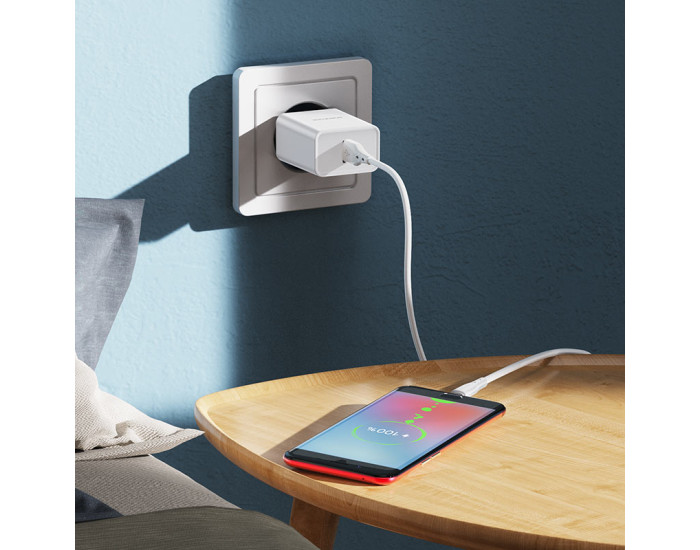 Мережеве зарядний пристрій Borofone BN5 Sunlight (QC3.0/1USB) з кабелем Micro Білий