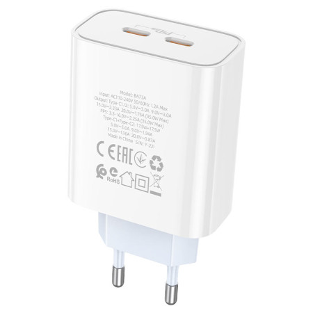 Сетевое зарядное устройство Borofone BA73A (PD35w/2Type-C) с кабелем Type-C Белый
