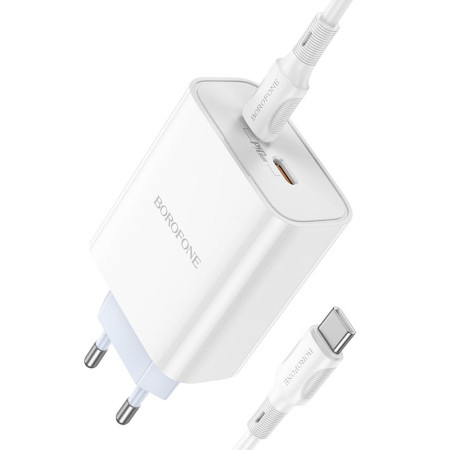 Сетевое зарядное устройство Borofone BA73A (PD35w/2Type-C) с кабелем Type-C Белый