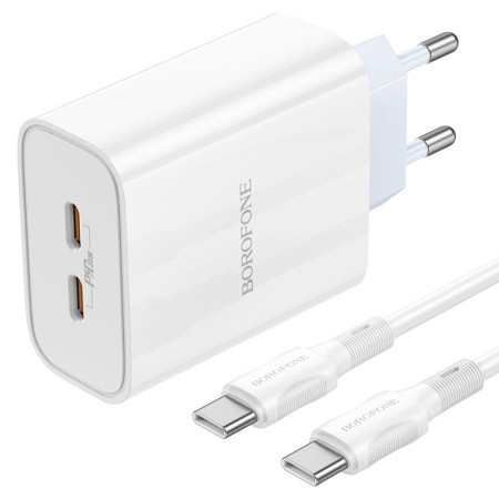 Сетевое зарядное устройство Borofone BA73A (PD35w/2Type-C) с кабелем Type-C Белый