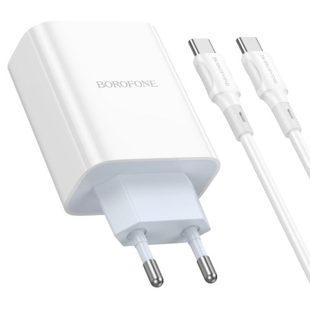 Сетевое зарядное устройство Borofone BA73A (PD35w/2Type-C) с кабелем Type-C Белый