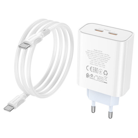 Сетевое зарядное устройство Borofone BA73A (PD35w/2Type-C) с кабелем Type-C Белый