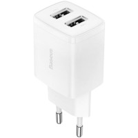 Мережеве зарядний пристрої Baseus Compact Charger (2USB)(10.5W)(CCXJ010202) White