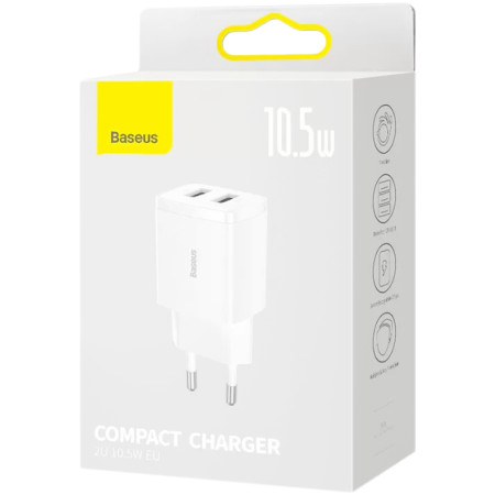 Сетевое зарядное устройств Baseus Compact Charger (2USB)(10.5W)(CCXJ010202) White