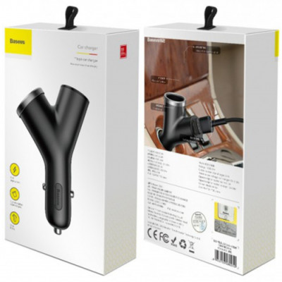 Автомобильное зарядное устройство Baseus Y-type Dual USB + Cigarete Lighter 2USB/3.4A (CCALL-YX01) Black