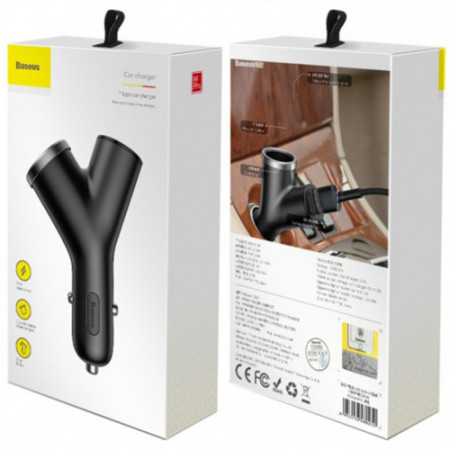 Автомобильное зарядное устройство Baseus Y-type Dual USB + Cigarete Lighter 2USB/3.4A (CCALL-YX01) Black (Класс B)