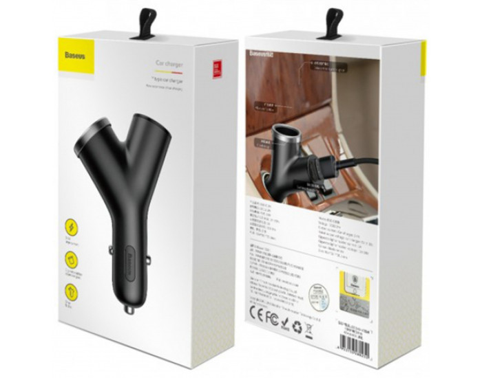 Автомобільне зарядний пристрій Baseus Y-type Dual USB + Cigarete Lighter 2USB/3.4A (CCALL-YX01) Black
