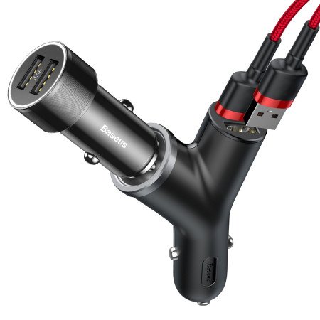 Автомобильное зарядное устройство Baseus Y-type Dual USB + Cigarete Lighter 2USB/3.4A (CCALL-YX01) Black (Класс B)