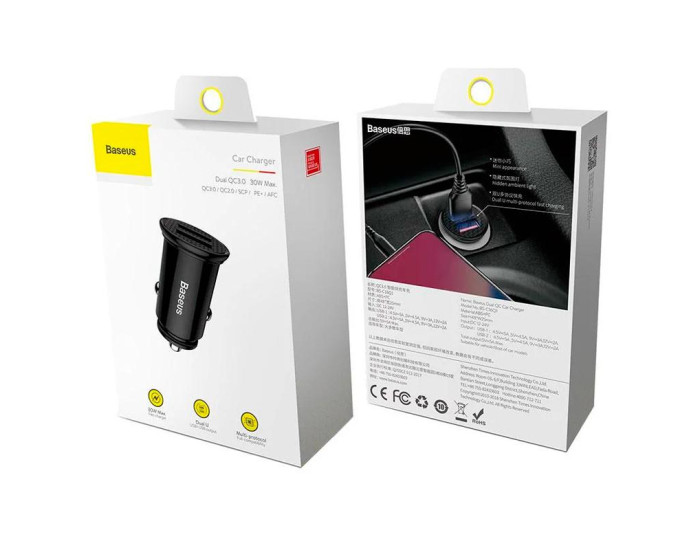 Автомобільне зарядний пристрій Baseus Circular Plastic A+A (PPS Dual QC3.0 2USB/5A/30W/QC3.0) (CCALL-YD01) Black