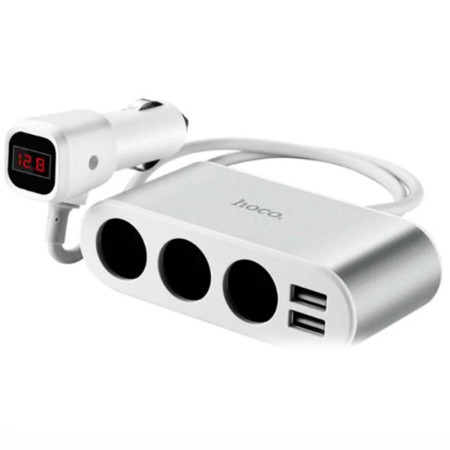 Автомобильный разветвитель Hoco Z13 LCD + 2USB (Silve/White)