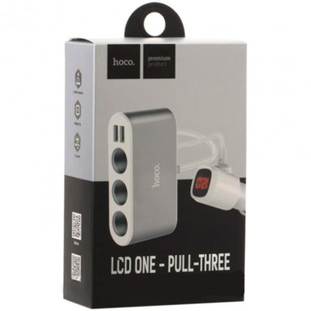 Автомобильный разветвитель Hoco Z13 LCD + 2USB (Silve/White)