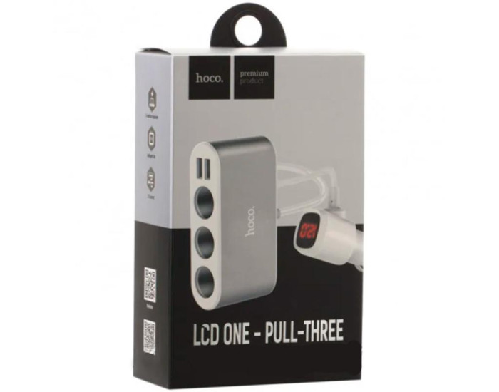 Автомобільний розгалужувач Hoco Z13 LCD + 2USB (Silve/White)