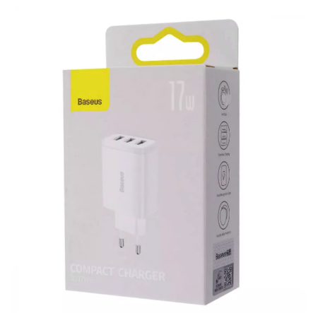 Сетевое зарядное устройство 3USB Baseus Compact Charger 17W (CCXJ020102) (Белый / White)