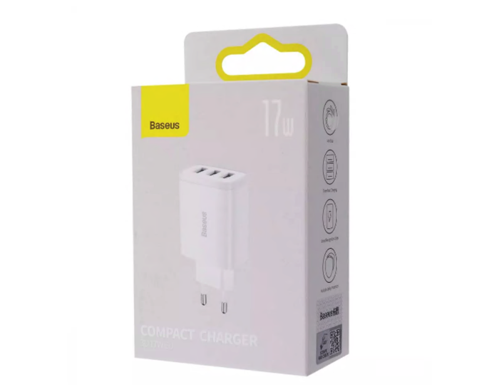 Мережеве зарядний пристрій 3USB Baseus Compact Charger 17W (CCXJ020102) (Білий / White)