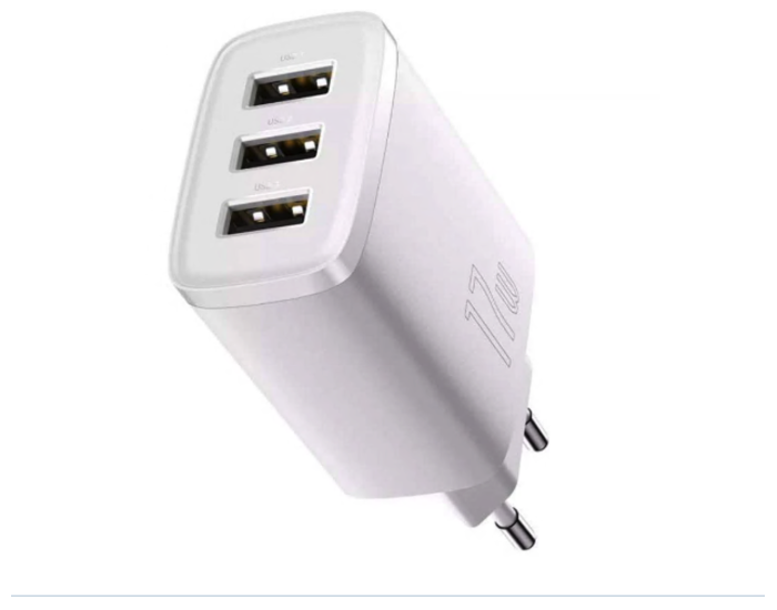 Мережеве зарядний пристрій 3USB Baseus Compact Charger 17W (CCXJ020102) (Білий / White)