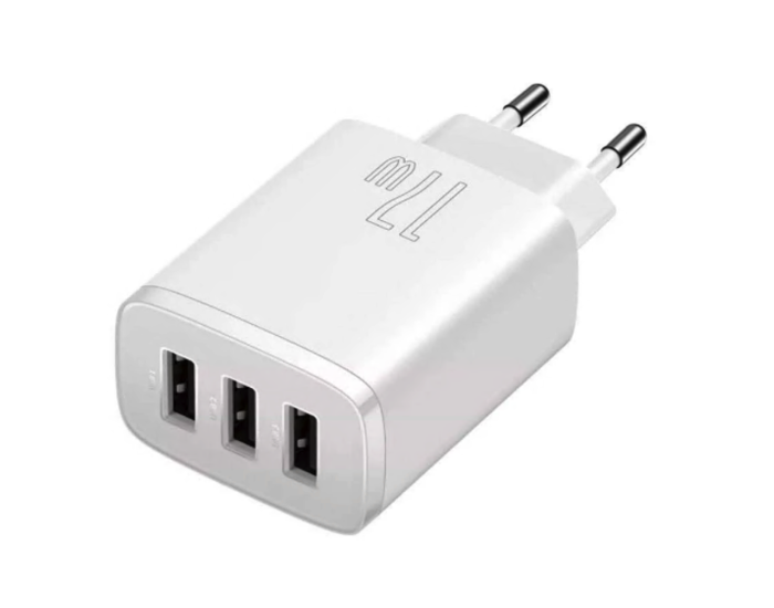 Мережеве зарядний пристрій 3USB Baseus Compact Charger 17W (CCXJ020102) (Білий / White)